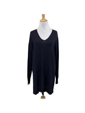 Sandro Ferrone Sweater Womens M Medium Indigo V Neck Long Sleeve Side Slit Tunic